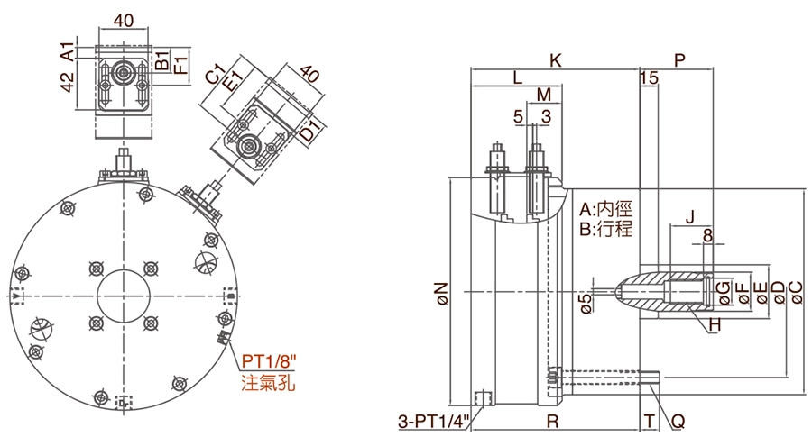 LS-RE(A) Xi lanh thủy lực quay rắn nhỏ gọn (Giá trị kiểm tra tích hợp)