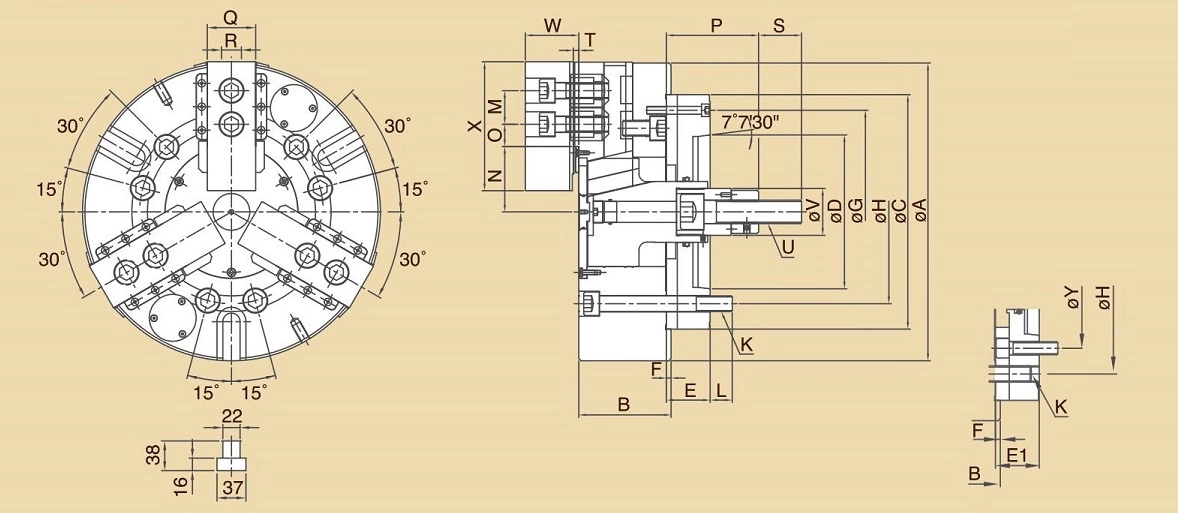 Đầu cặp 3 hàm VL-DP có tấm bích chống phoi kín & chống nước cho máy tiện đứng