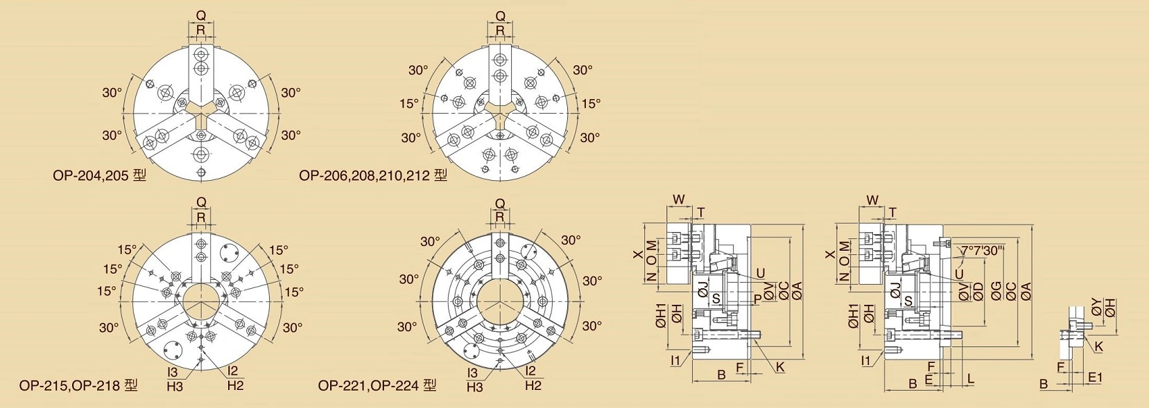 Mâm cặp điện rỗng tốc độ cao 3 hàm OP