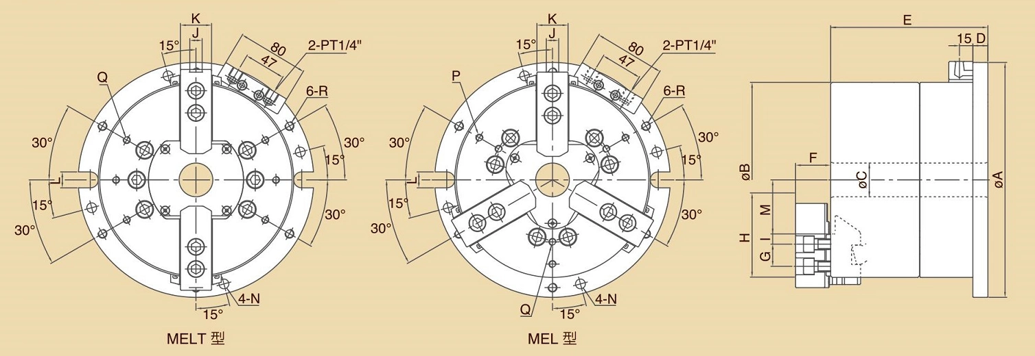 MEL,MELT Loại tay quay Bộ phận kẹp hàm dài Hành trình rỗng