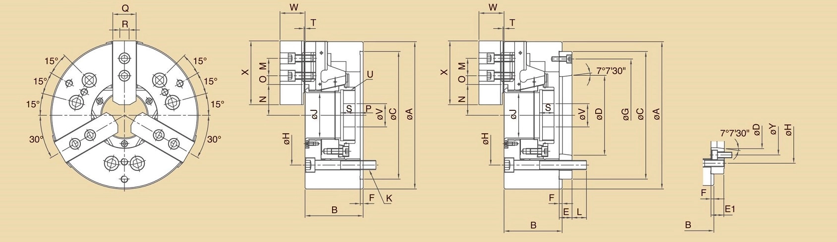 OPB Mâm cặp công suất cao 3 chấu tốc độ cao xuyên lỗ