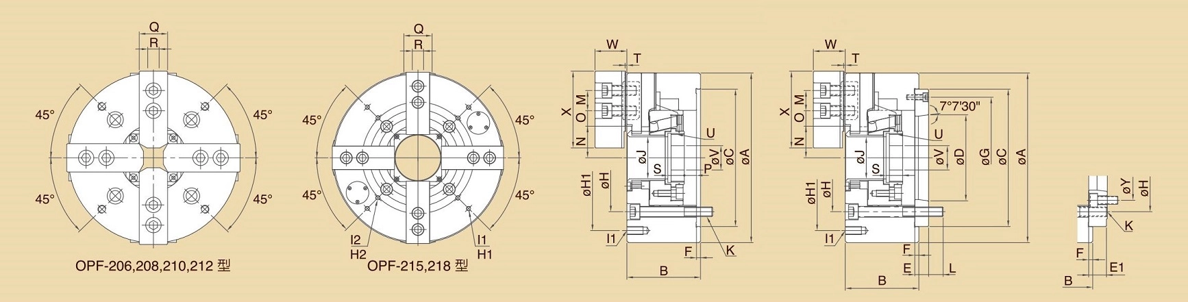 Mâm cặp điện rỗng tốc độ cao 4 hàm OPF