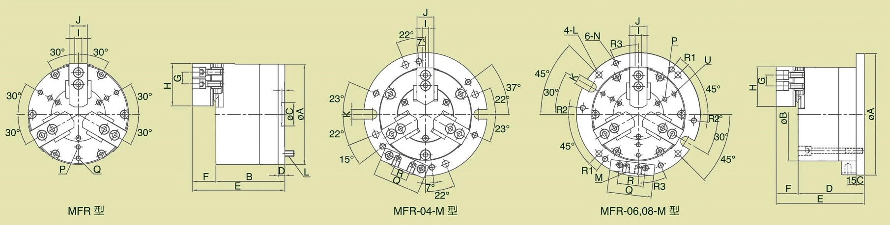 MFR, MFR-M Bộ mâm cặp khí 3 hàm (Pít-tông đôi)