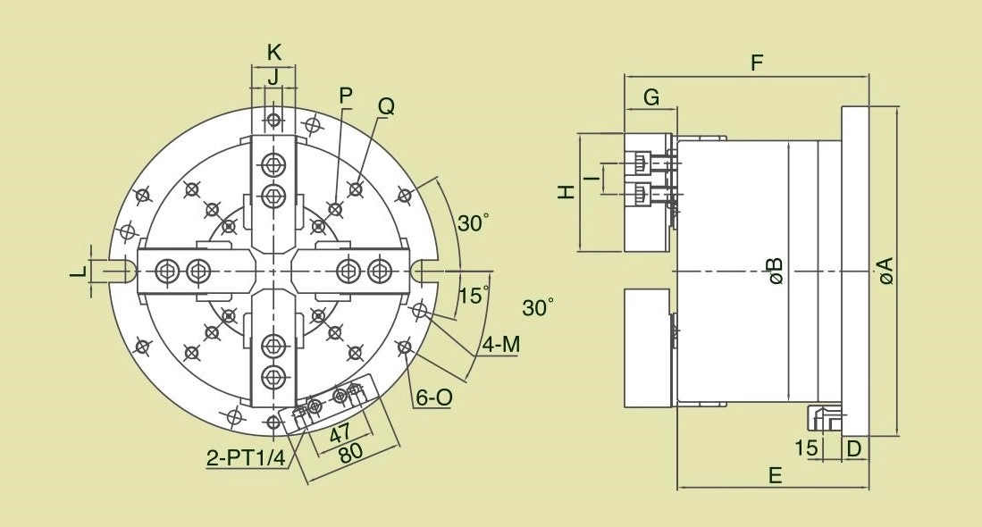 MA 2 Trục dẫn động Đầu cặp khí nén tự định tâm